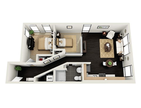 Floor plan for 2 beds, 1 bath, 876 sqft